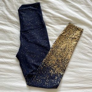Beyond Yoga navy and gold sparkle leggings